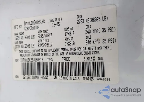 2006 Dodge Ram 1500 St from USA, damaged, VIN 1D7HA16K26J160016